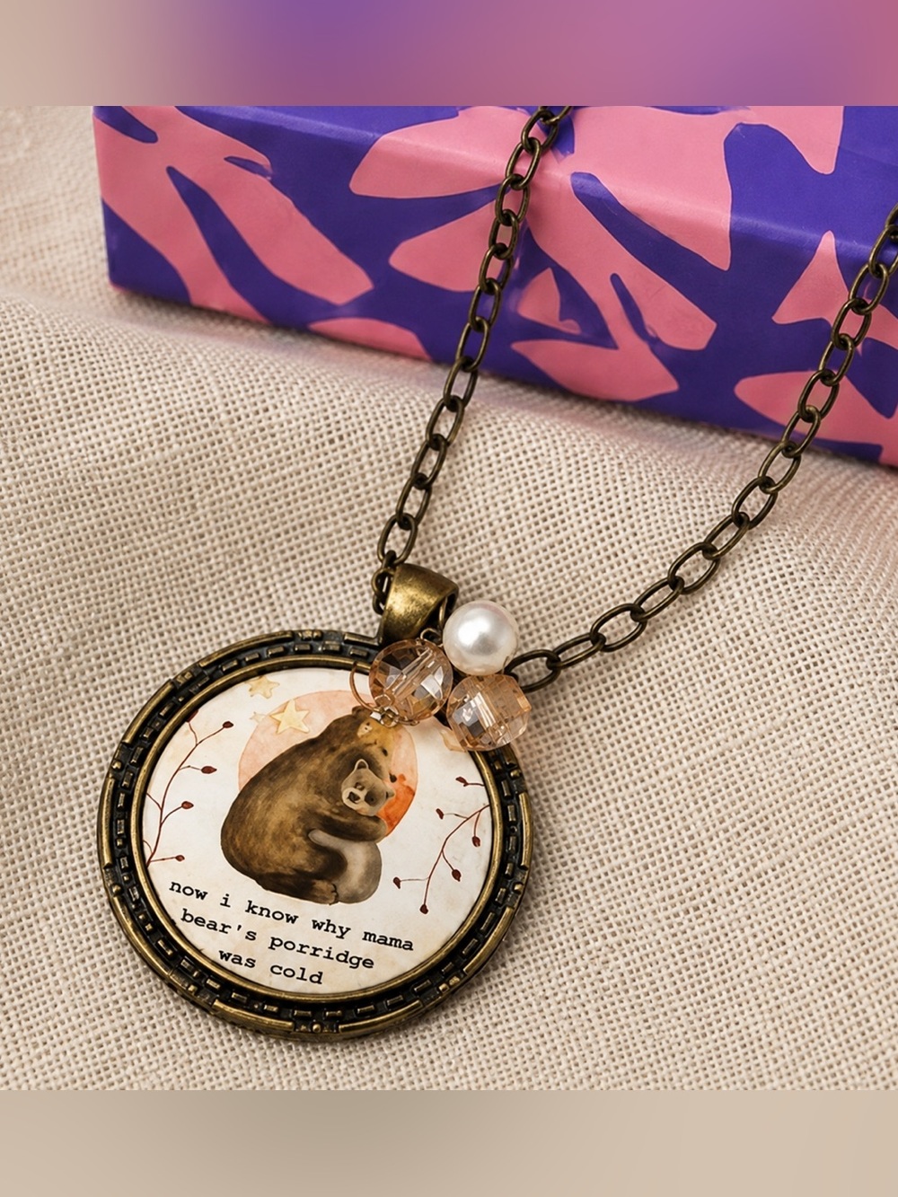Plunder Bronze Mama Bear Pendant Necklace